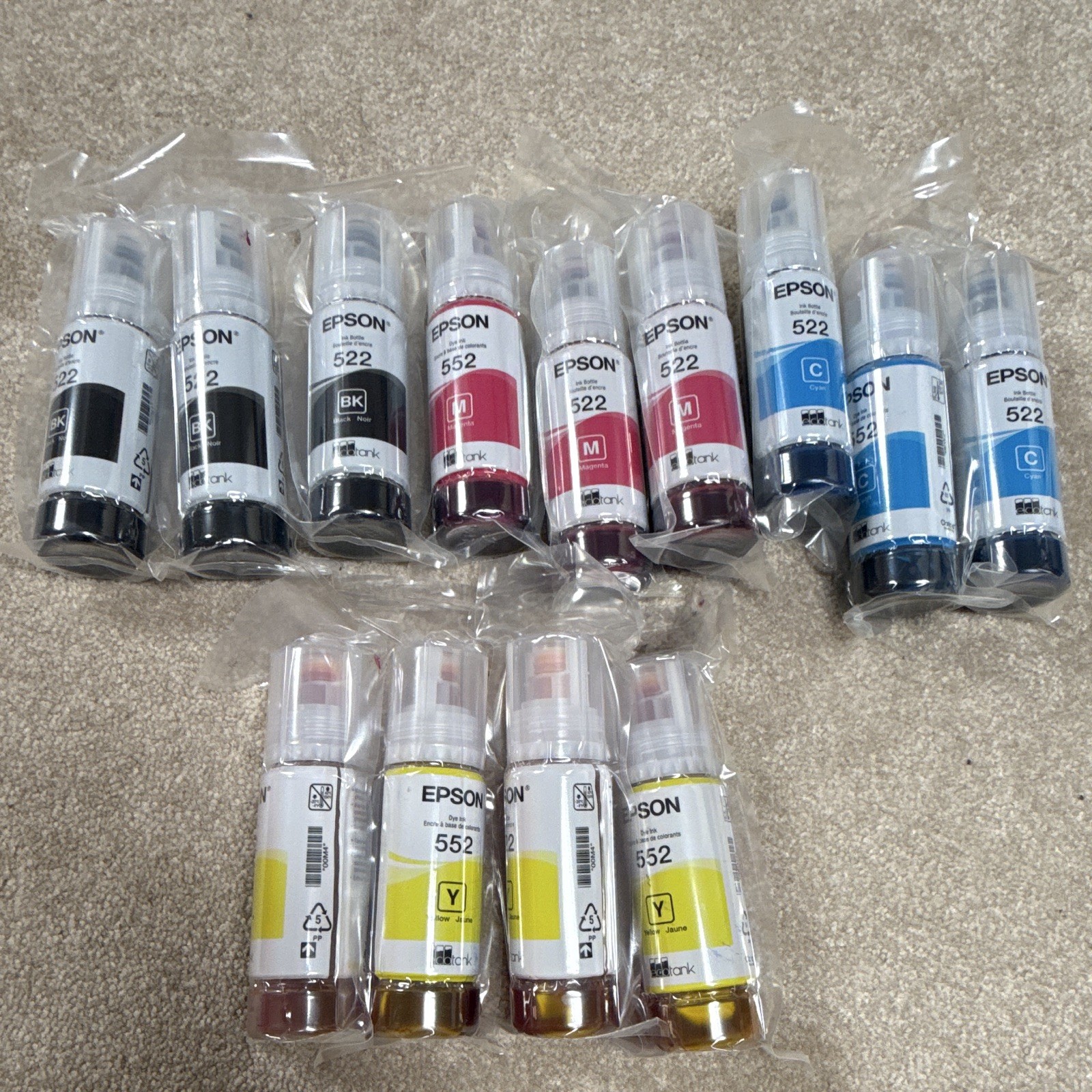 Lot of 18 Epson EcoTank Ink Bottles 522/552 Black Cyan Magenta Yellow 2029