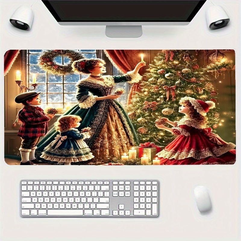 Festive Christmas Desk Mat - Large Decorative Mouse Pad with 19th Century Wint