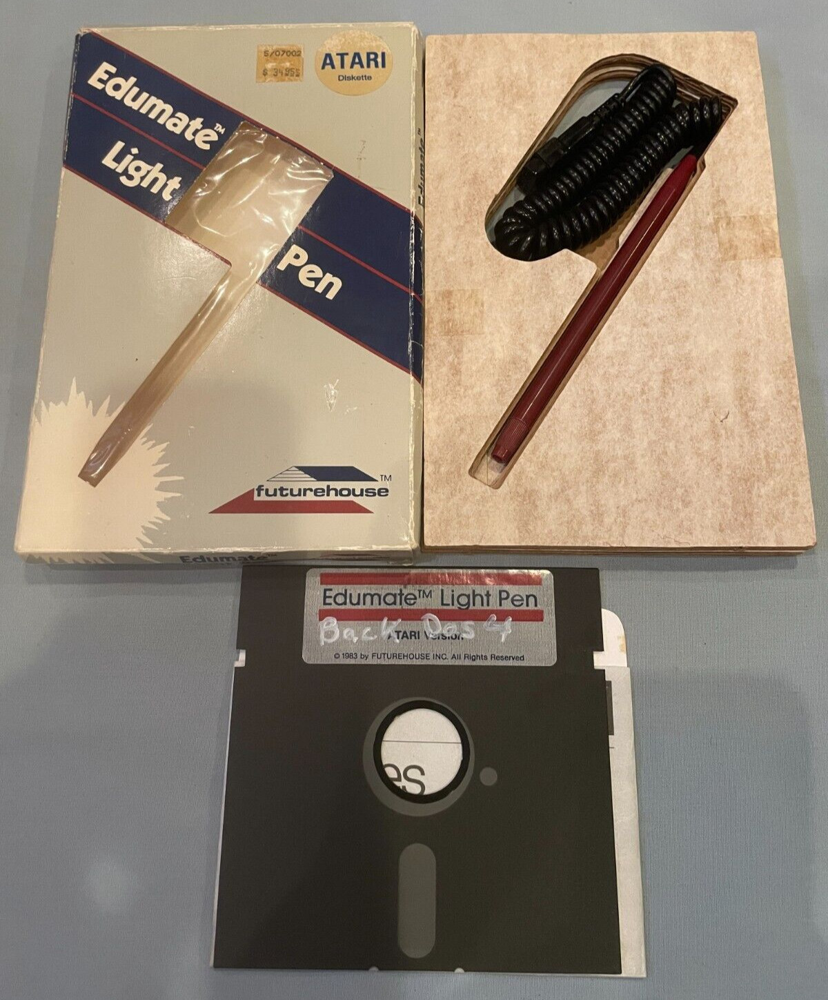 EDUMATE Light Pen - 1983 Atari 400/800 Computer Peripheral w/Software Disk RARE
