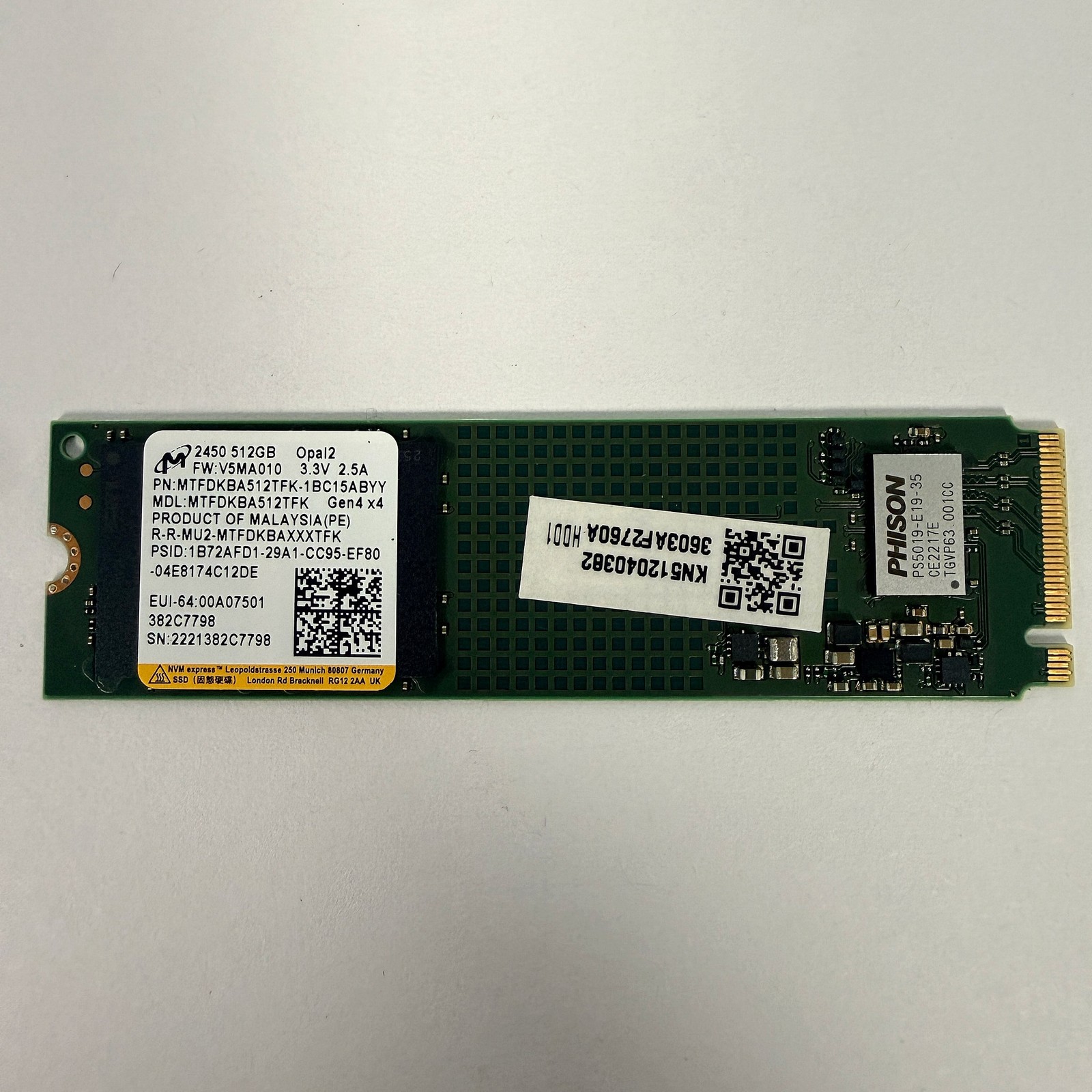 OEM Micron 2450 512GB NVMe PCIe Gen4 x4 M.2 2280 SSD MTFDKBA512TFK Opal2