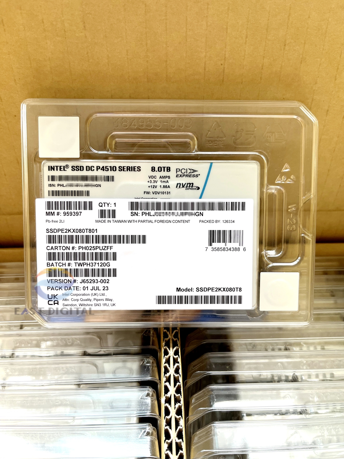 Intel DC P4510 Series 8.0TB, 2.5" PCIe 3.1 SSDPE2KX080T801 NVMe U.2 SSD NEW