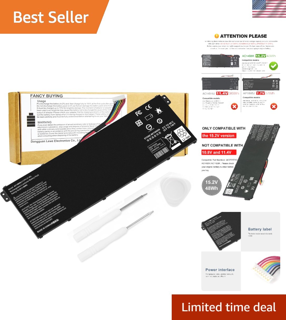 High-Performance 48Wh AC14B8K Battery for Acer Chromebooks & Aspire Models