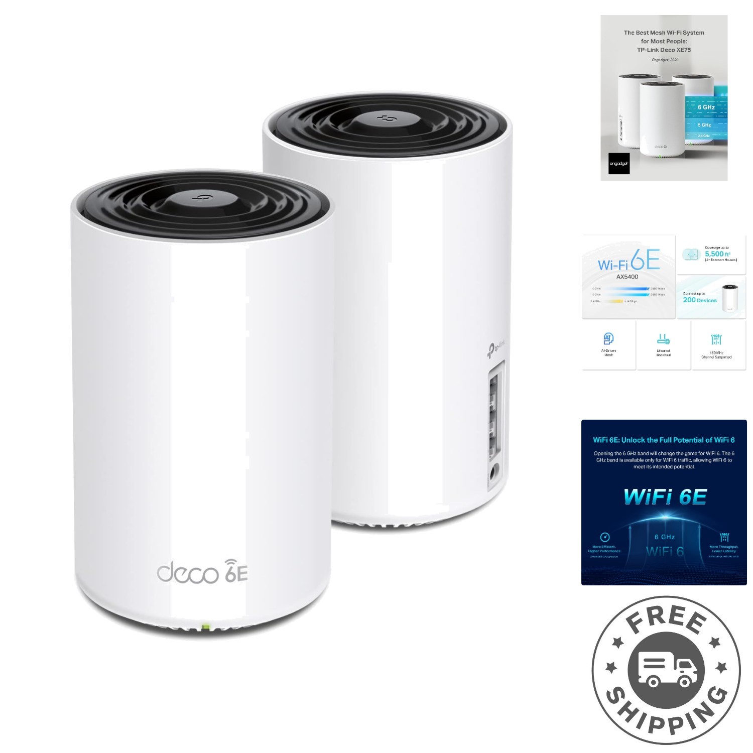 Deco XE75 Tri-Band WiFi 6E Mesh System, 5400 Mbps - 5500 Sq.Ft, Alexa Compatible