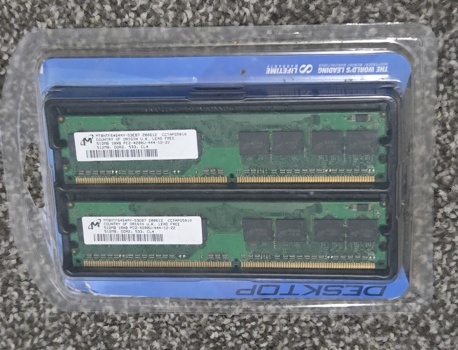 RAM Memory- 2x 512MB 1Rx8 PC2-4200U-444-12-ZZ