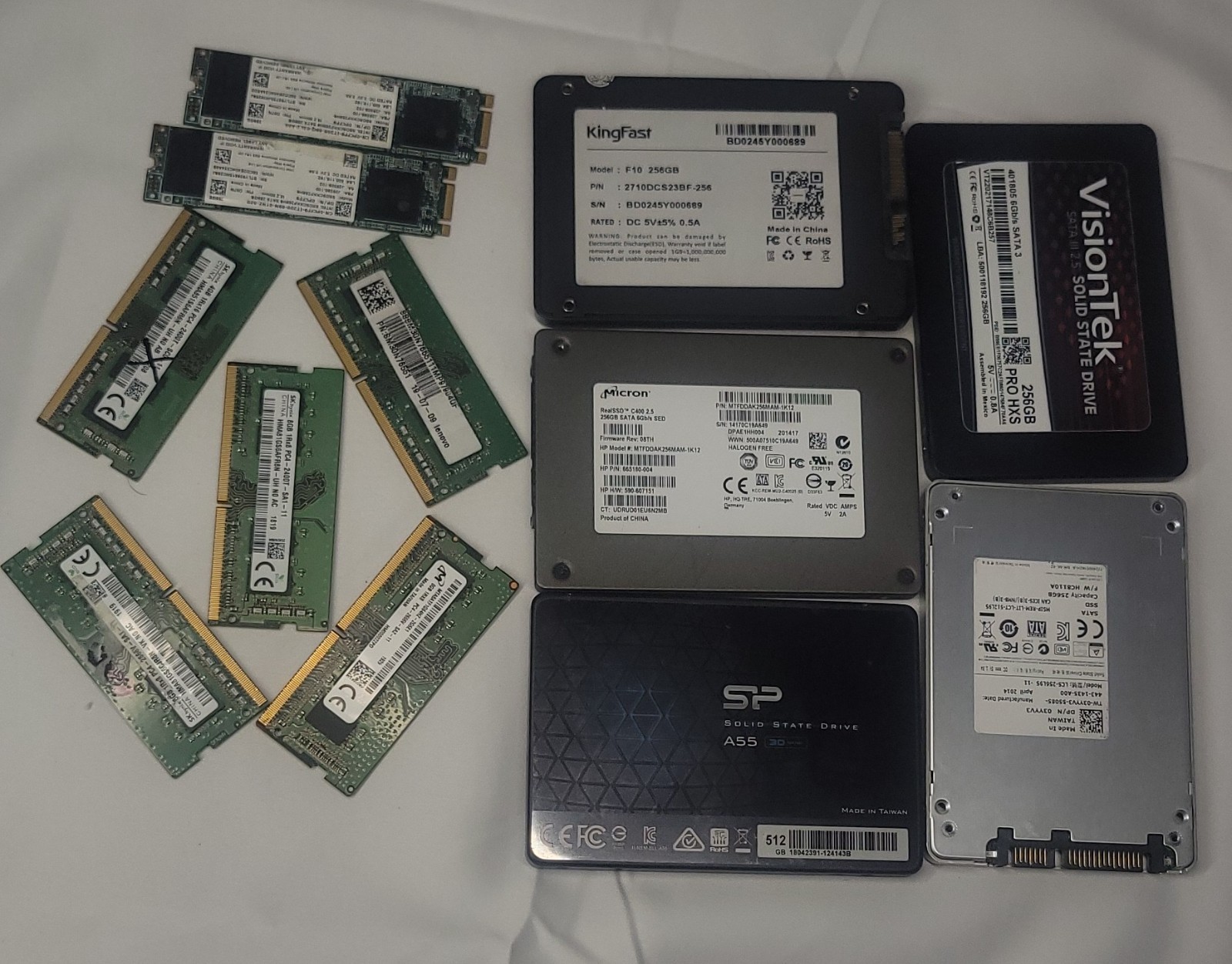 Lot SSD RAM DDR4 Laptop Memory 36GB + 2x 256GB M.2 & SATA SSD FOR PARTS