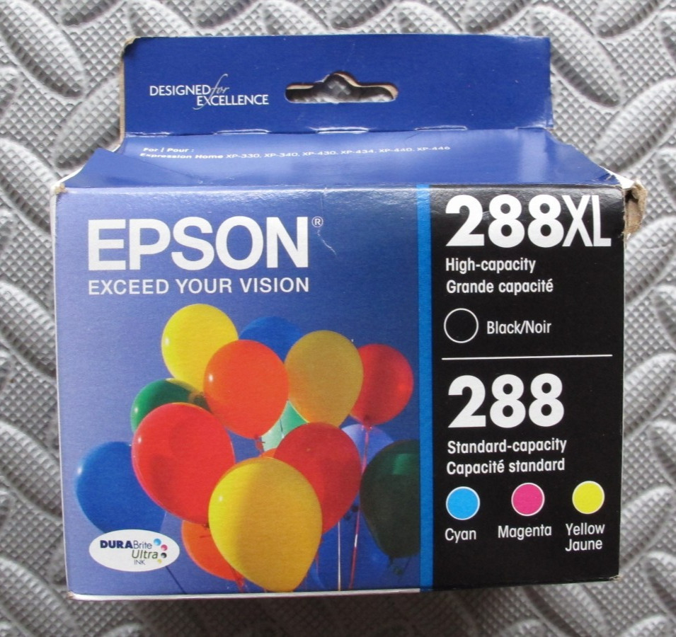 Epson 288 Genuine Ink Cartridge XL Black and Standard Color Combo Pack exp 2028