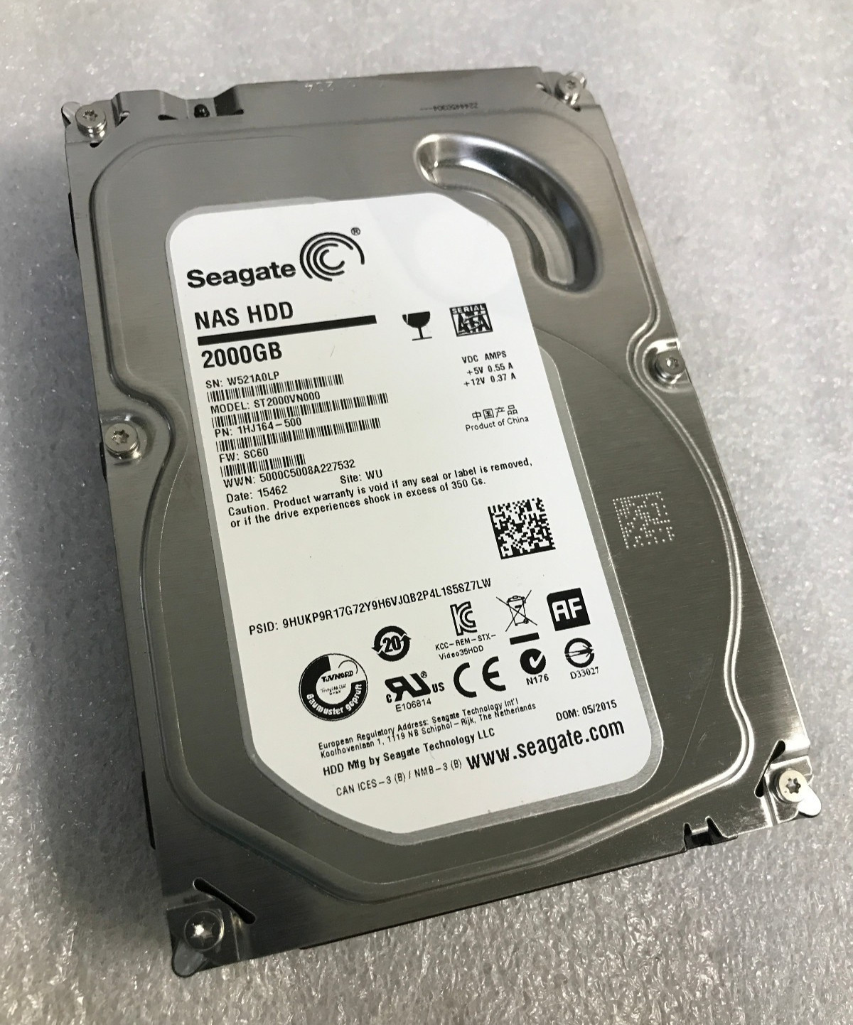 Seagate ST2000VN000 P/N 1HJ164-500 NAS HHD 2000GB SATA 3.5'' DeskTop Hard Drive