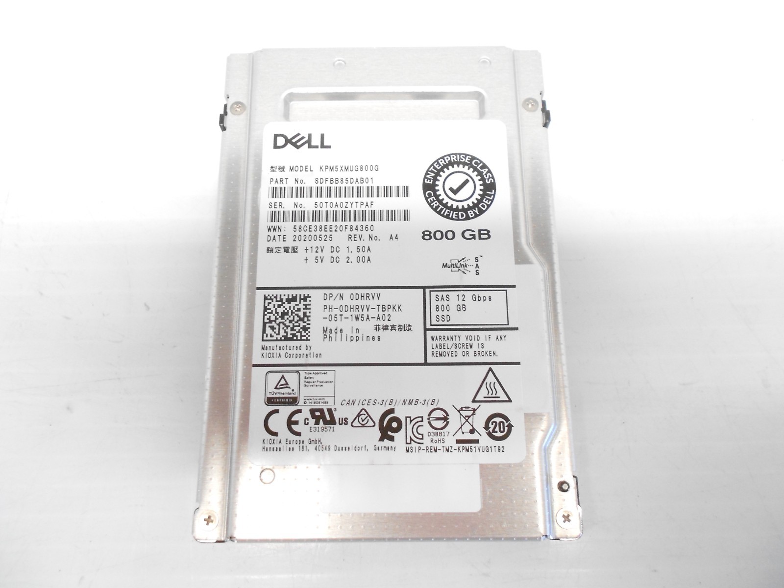 Dell DHRVV Kioxia 800GB SSD SAS 12G 2.5" Server Hard Drive KPM5XMUG800G