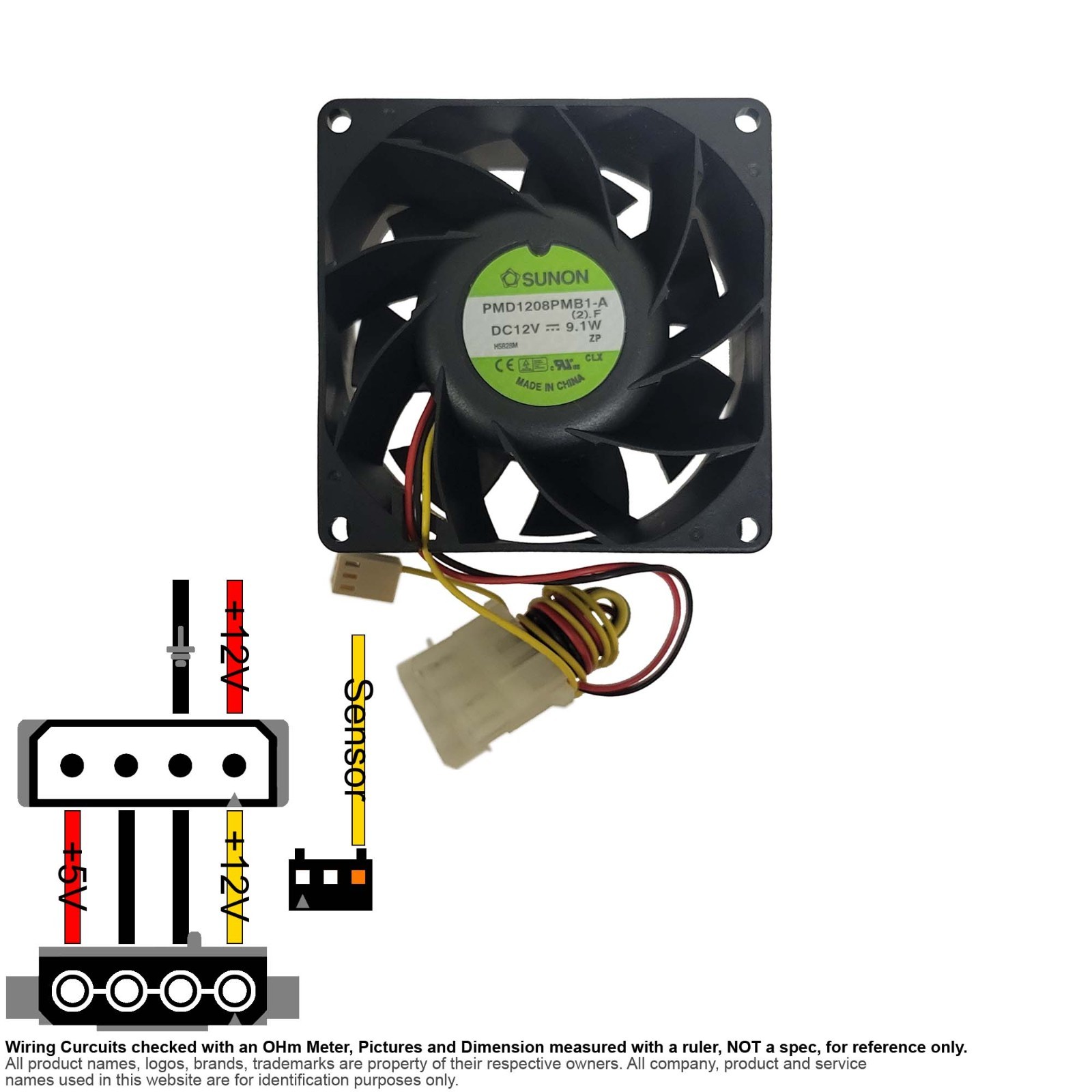 Fan Axial Muffin Cooling DC 12V  80mm 80x80x38 Sunon PMD1208PMB1-A (2).F 0.75A