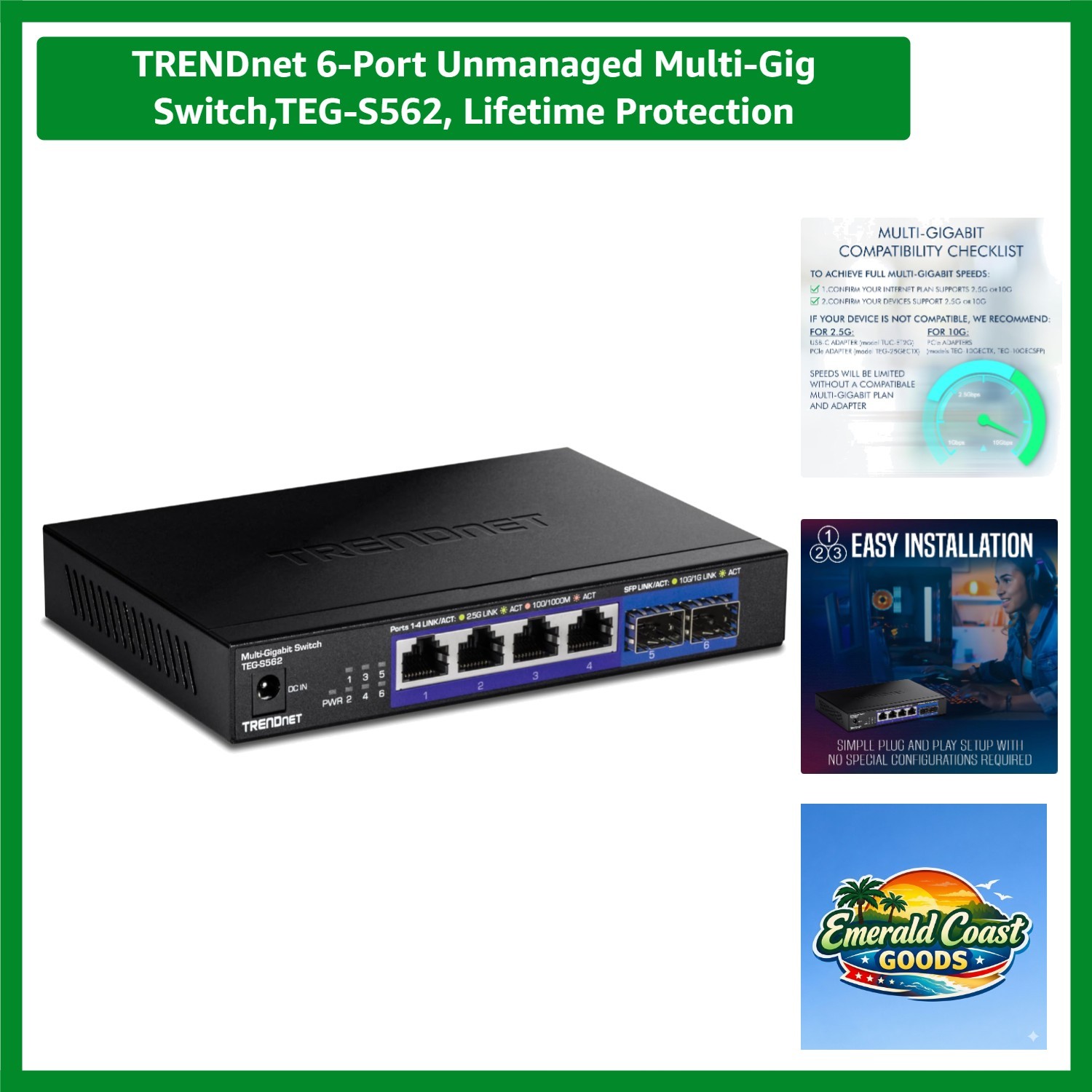 High-Speed 6-Port 2.5G & 10G SFP+ Multi-Gig Switch - Lifetime  Included