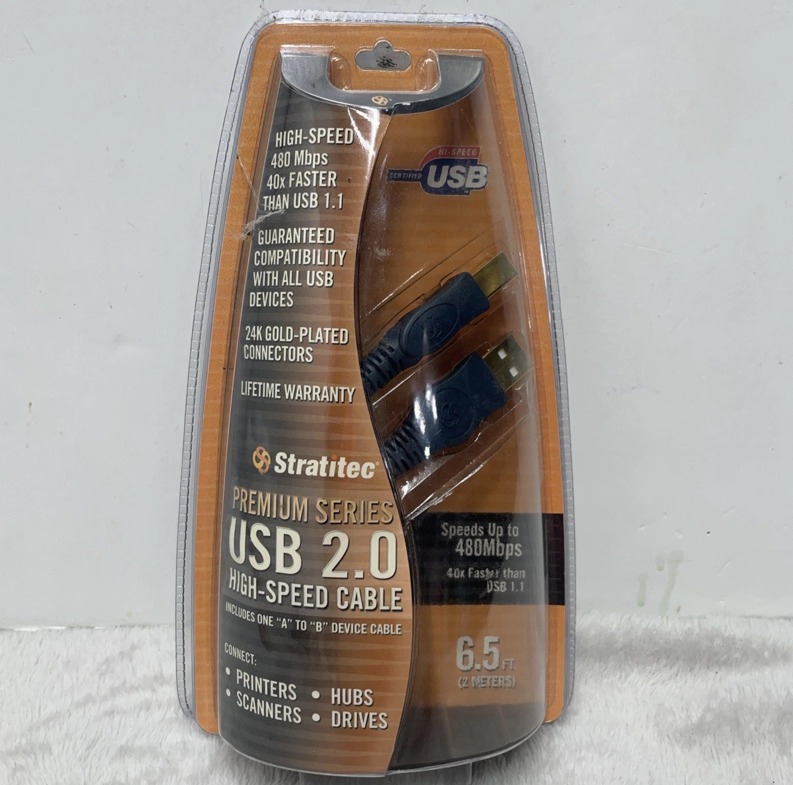 Stratitec Premium Series 6.5 Feet USB 2.0 24K Gold Connectors - High Speed Cable