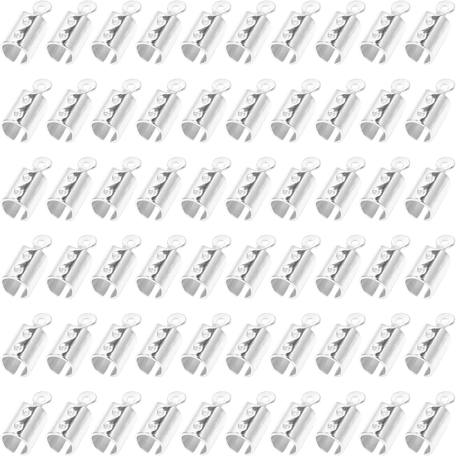 200pcs 5 x 12mm Stainless Steel Fold Over Cord End Tips Jewelry Connectors