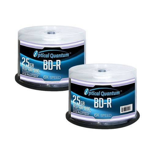 100 OQ 6x 25GB Blu-ray BD-R White Thermal Everest Printable Disc OQBDR06WTP-E-50
