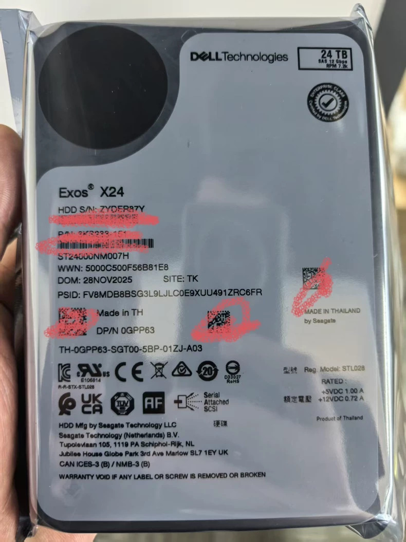Dell 24TB SAS 7.2k 3.5" 12G New Pull HDD 0GPP63 ST24000NM007H Hard Drive GPP63