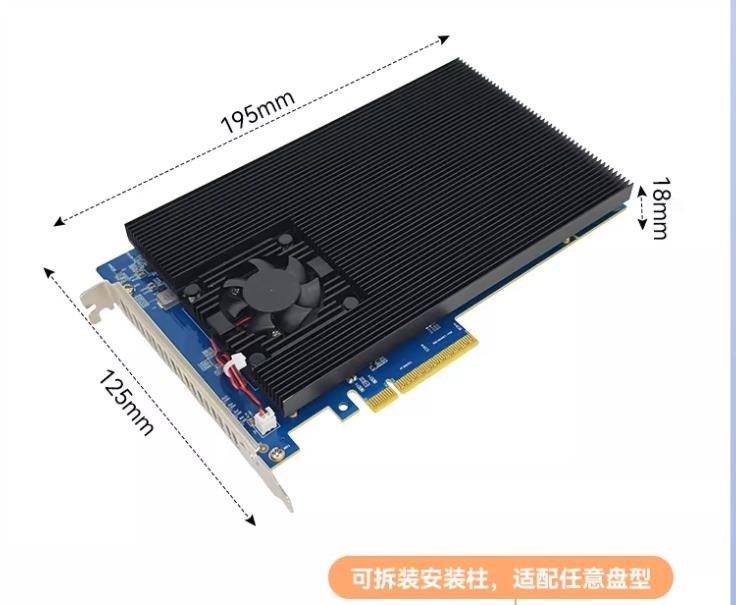 PEX88024 4 Port M.2 NVMe SSD PCIe X8 Adapter PCIE 4.0 IT Mode No split +Radiator