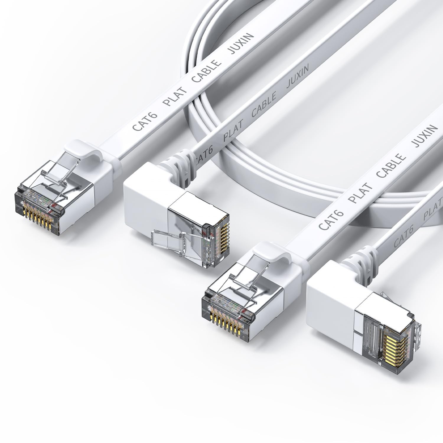 2 PCS Cat 6 Ethernet Cable 1.5FT Flat Right Angle RJ45 Network Patch Cord