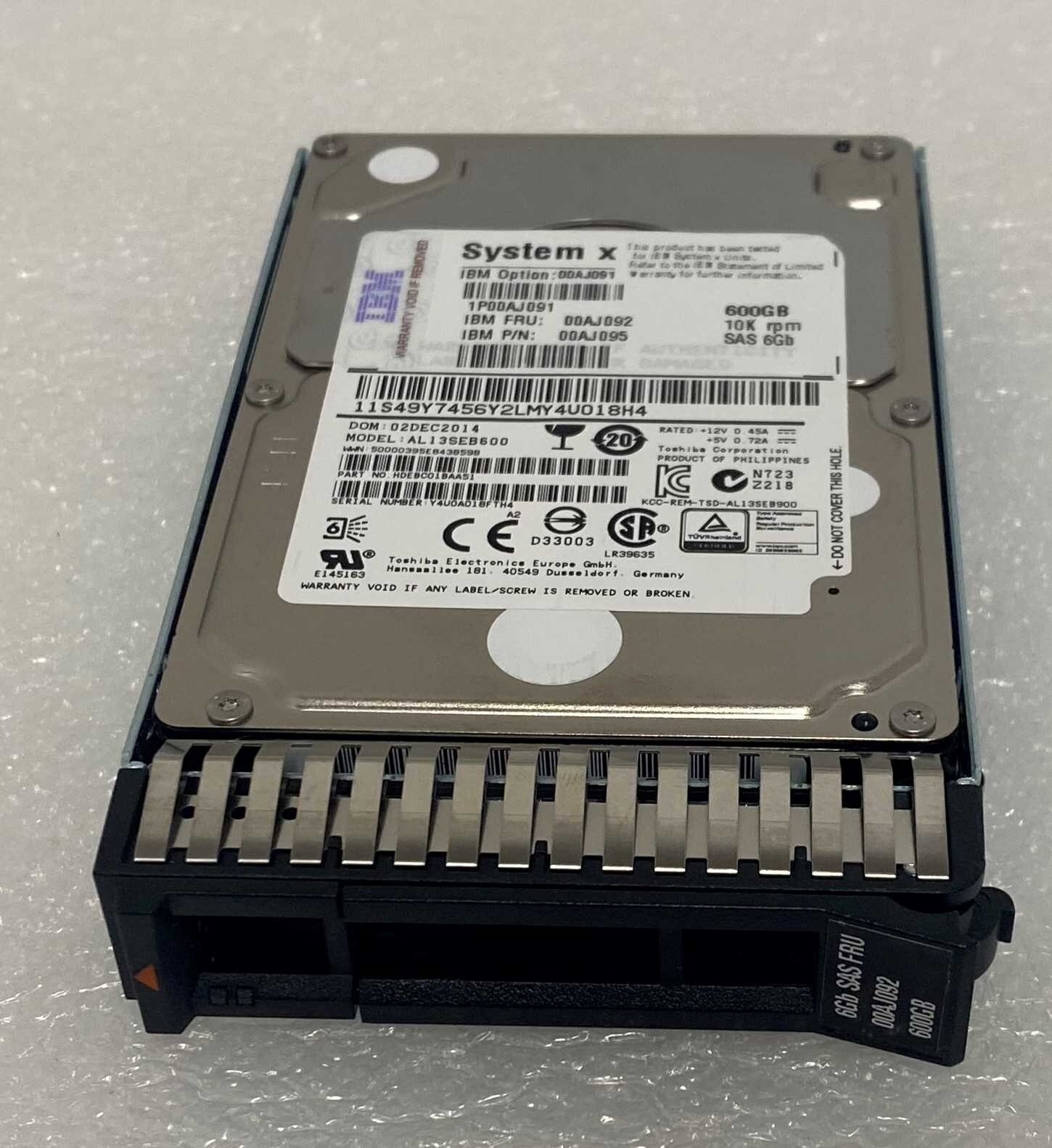 IBM/Lenovo 00AJ092 600GB 10K 6Gbps SAS 2.5" G3HS Hard Disk Drive for System X