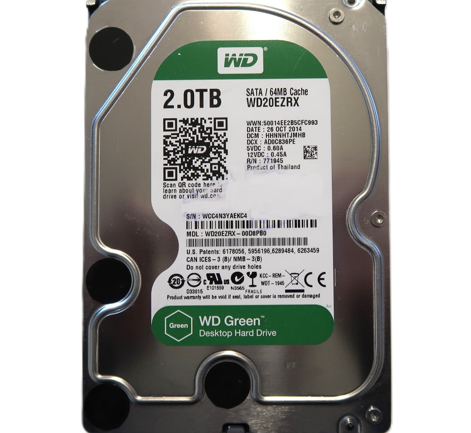WD WD20EZRX-00D8PB0 HHNNHTJMHB (WCC4) Thailand 2TB 3.5" Sata HDD OCT/2014