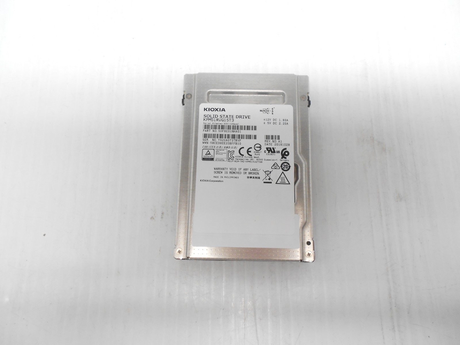 Kioxia 15.36TB 2.5" SAS SSD Solid State Hard Drive 12G KPM51RUG15T3 Dell HP 92%