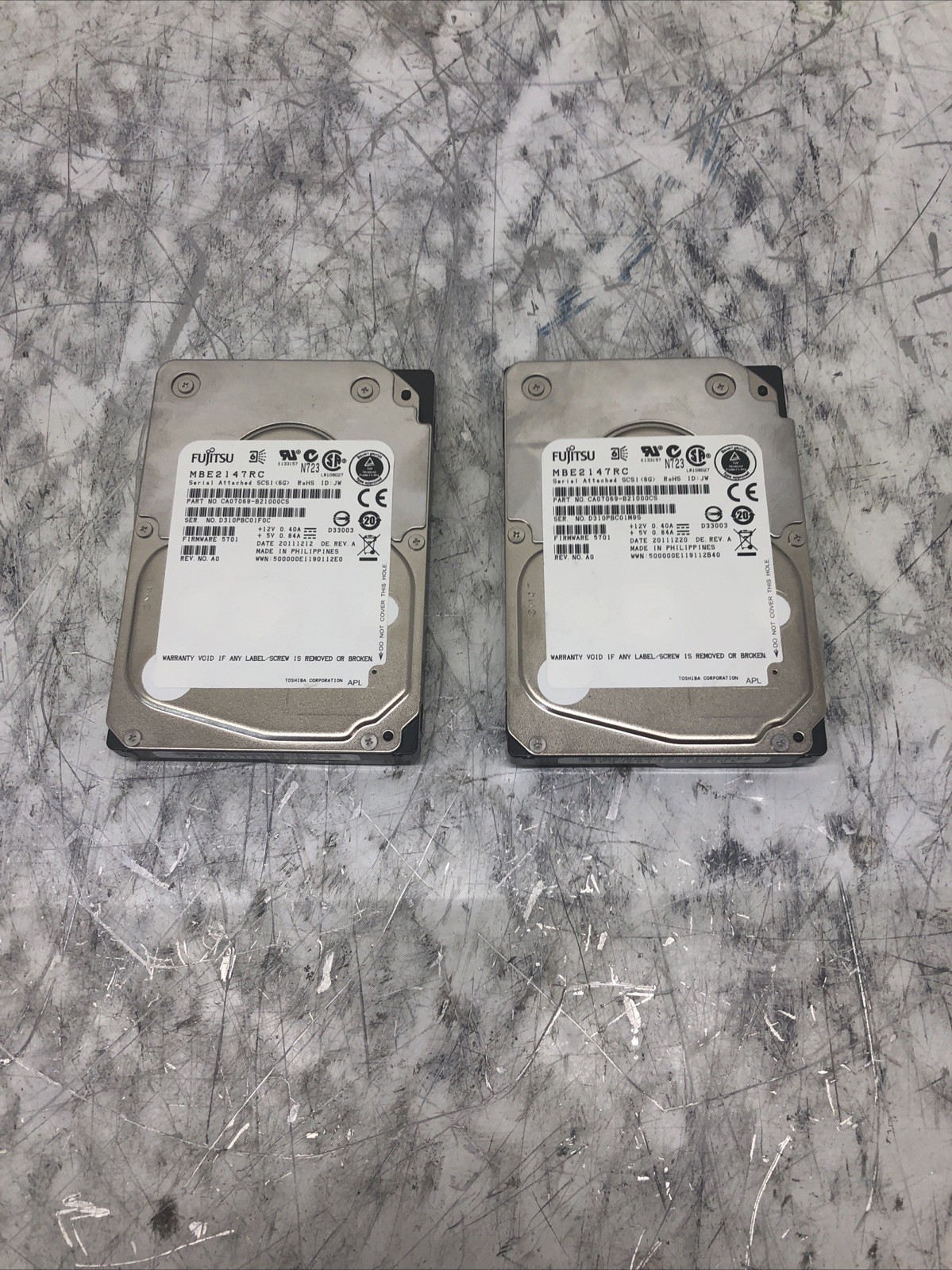 Lot of 2 Fuijtsu MBE2147RC 146GB 15K 6G SFF 2.5" SAS HDD