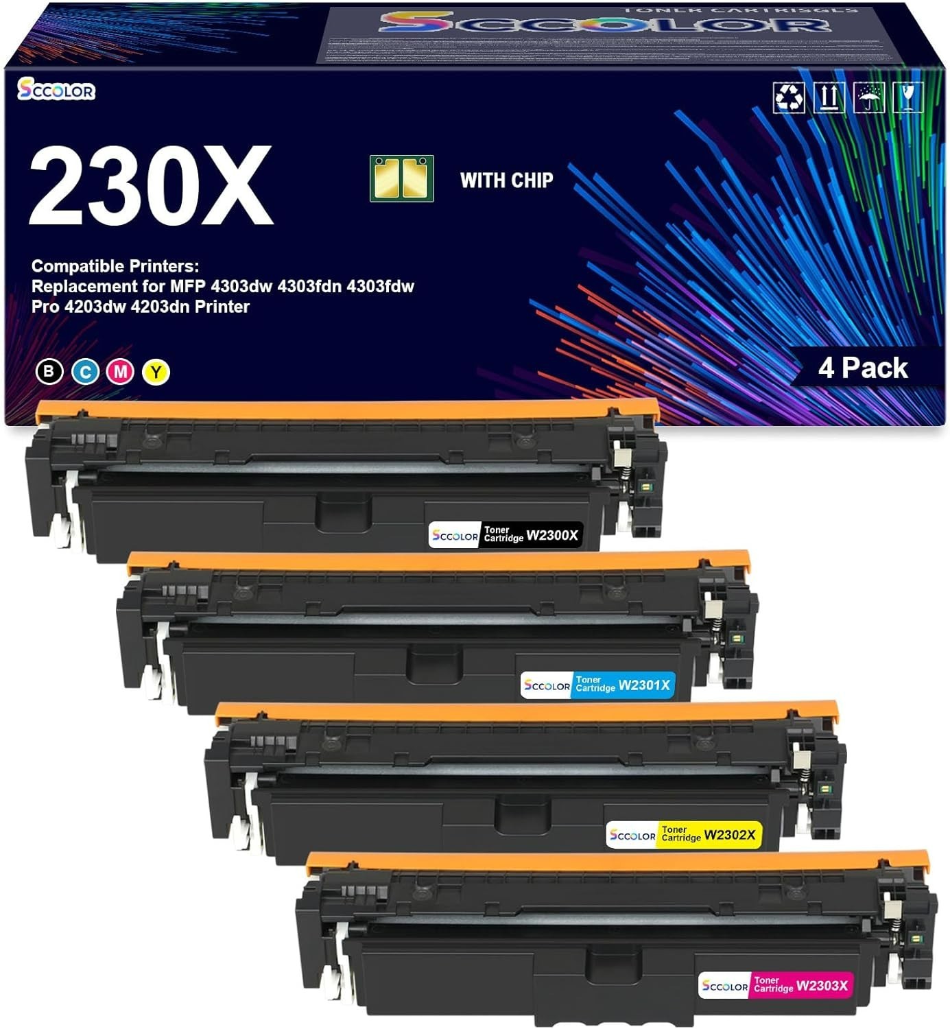 NEW 4 Pack W2300X W2301X W2303X W2302X Toner Cartridge  for HP 4201 4301 4203dn