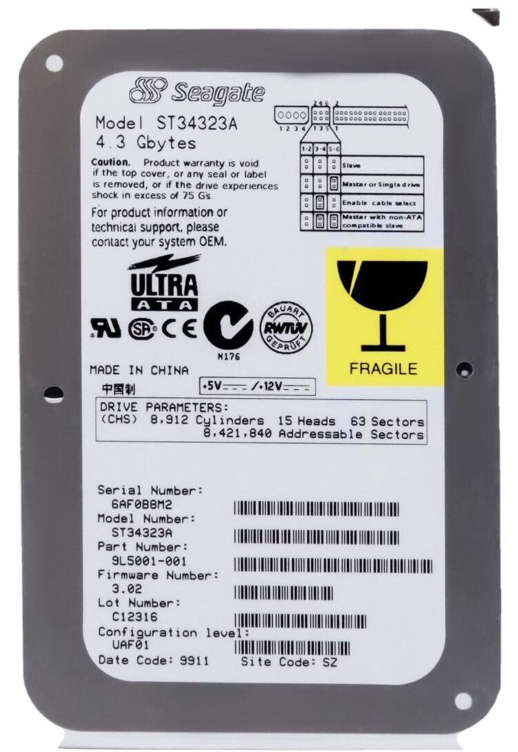 HARD DRIVE SEAGATE MEDALIST 4323 ST34323A 4.3GB 4500RPM 128KB ATA 3.5" inch