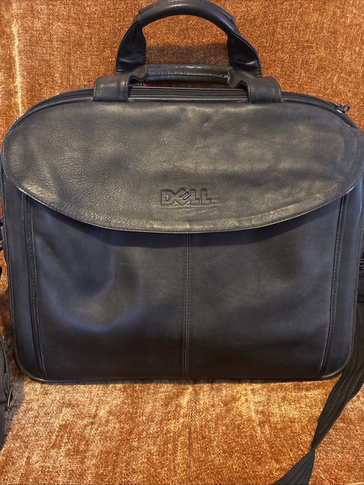 Authentic Vintage Dell Real Leather 17" Laptop Bag Briefcase w Strap