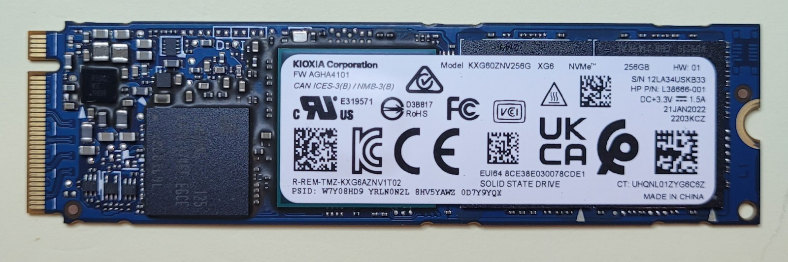 Toshiba KIOXIA KXG60ZNV256G XG6 256GB NVMe PCI 2280 M.2 SSD Solid State Drive