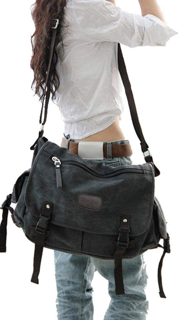 Upgraded Vintage Canvas Messenger Bag 13 15.6 17 inches Large Book Laptop Sho...