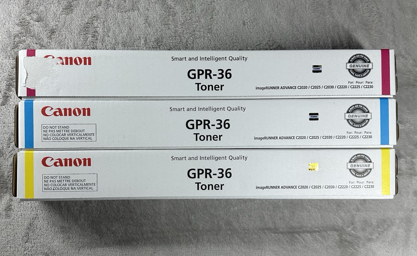 Canon GPR-36 Tri-Color Toner Cartridges Magenta Cyan Yellow New Sealed