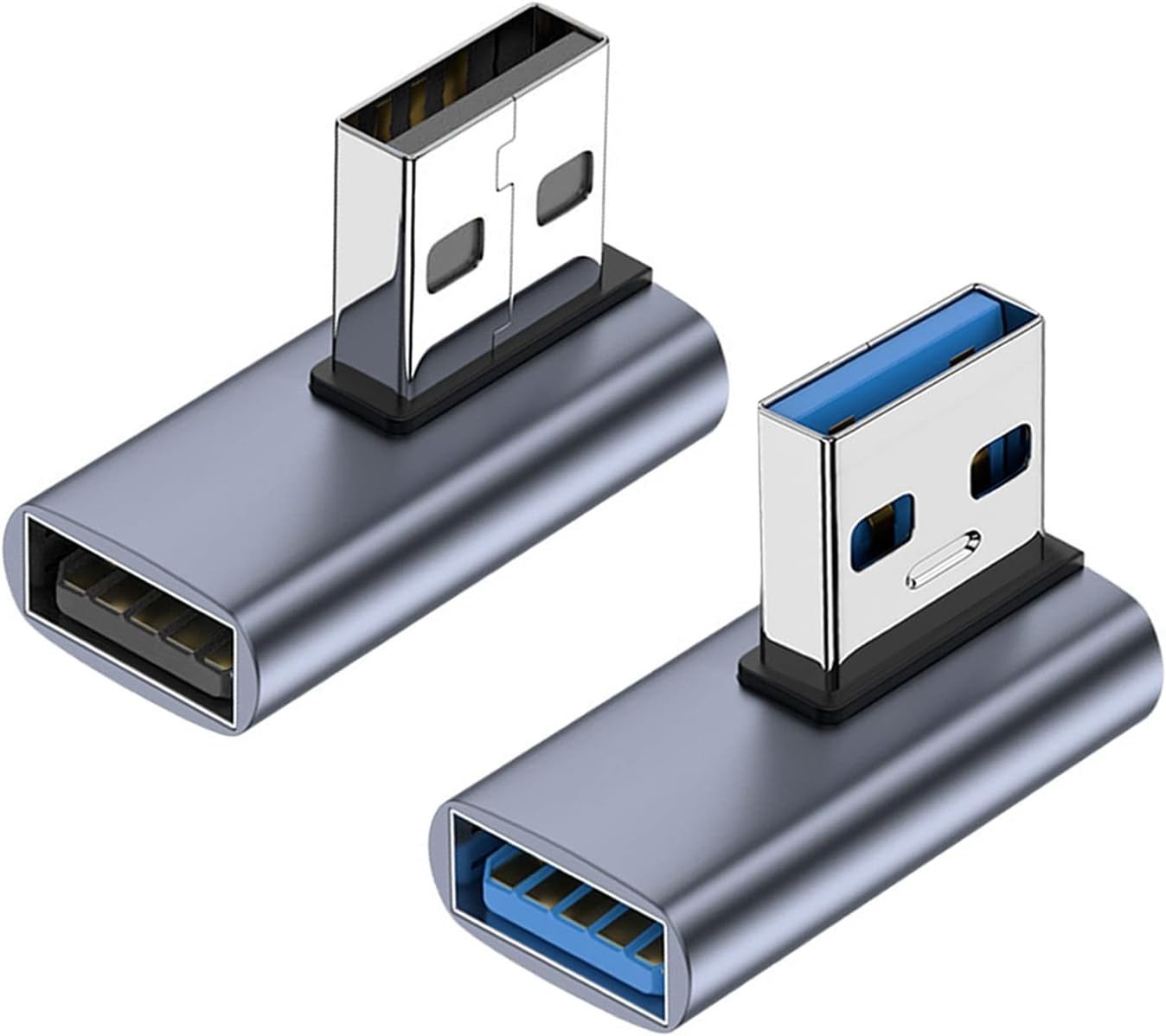 90 Degree USB 3.1 Adapter (2 Pack), Right and Left Angle USB A Male to Female