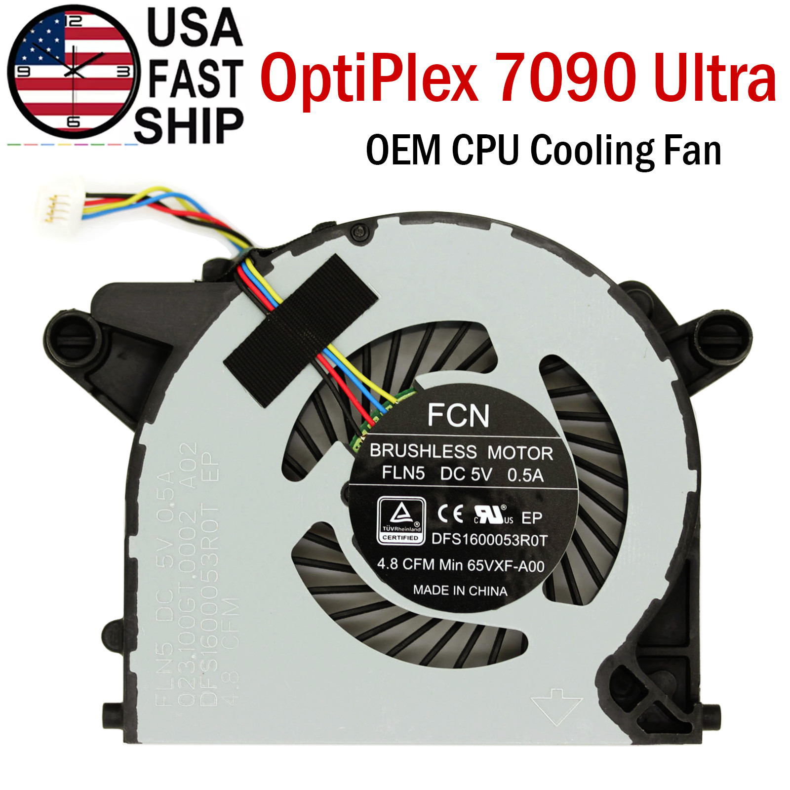 OEM FCN Brushless Motor CPU Cooling Fan 65VXF For DELL OptiPlex 7070 7090 Ultra