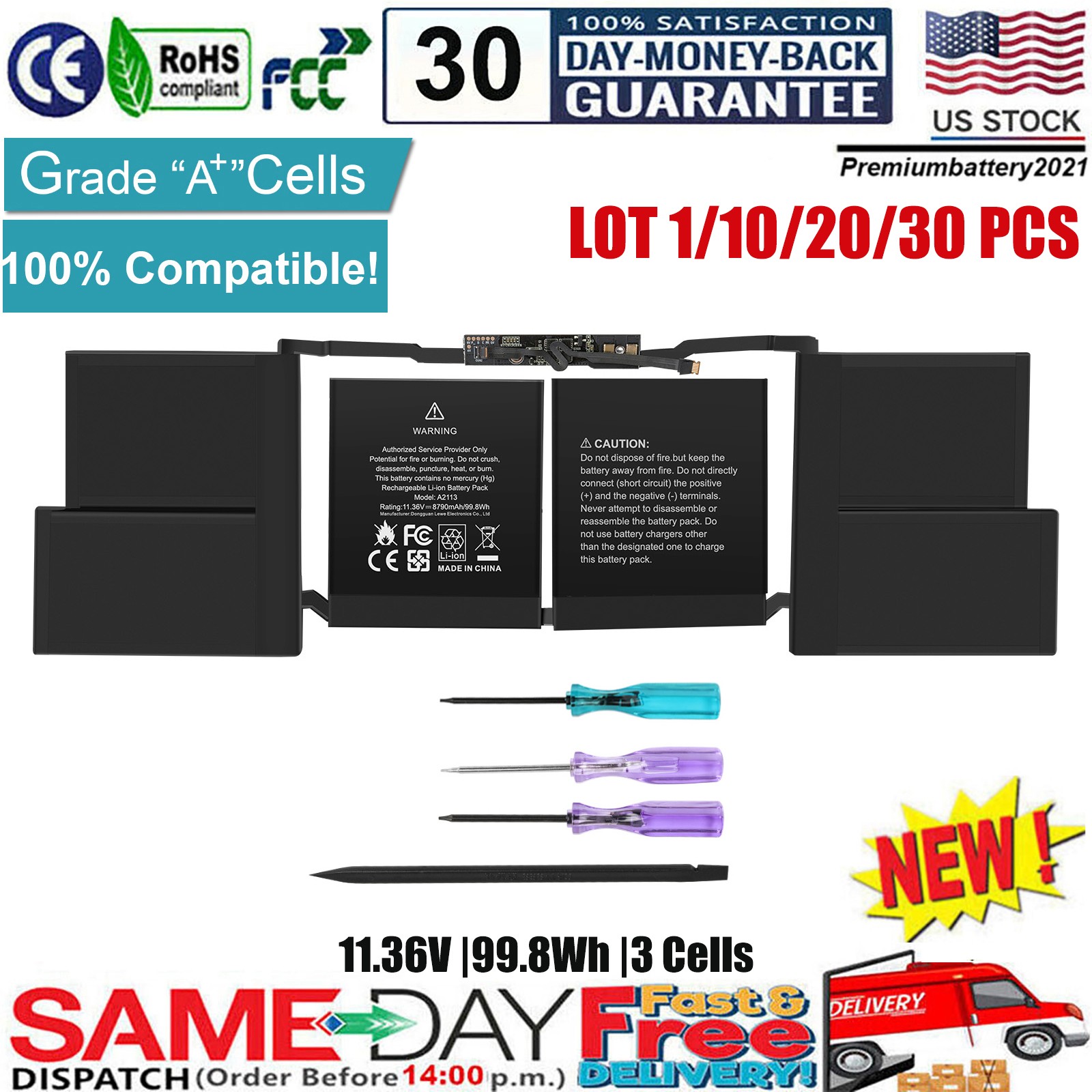 ✅LOT A2113 Battery for MacBook Pro Retina 16" A2141 2019 2020 MVVL2LL/A 98.8Wh