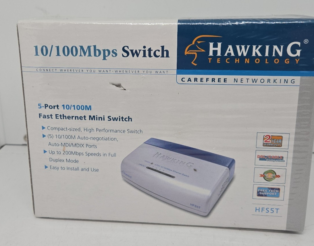 Hawking Technology 10/100Mbps 5-Ports Fast Ethernet Mini Switch HFS5T Sealed Box