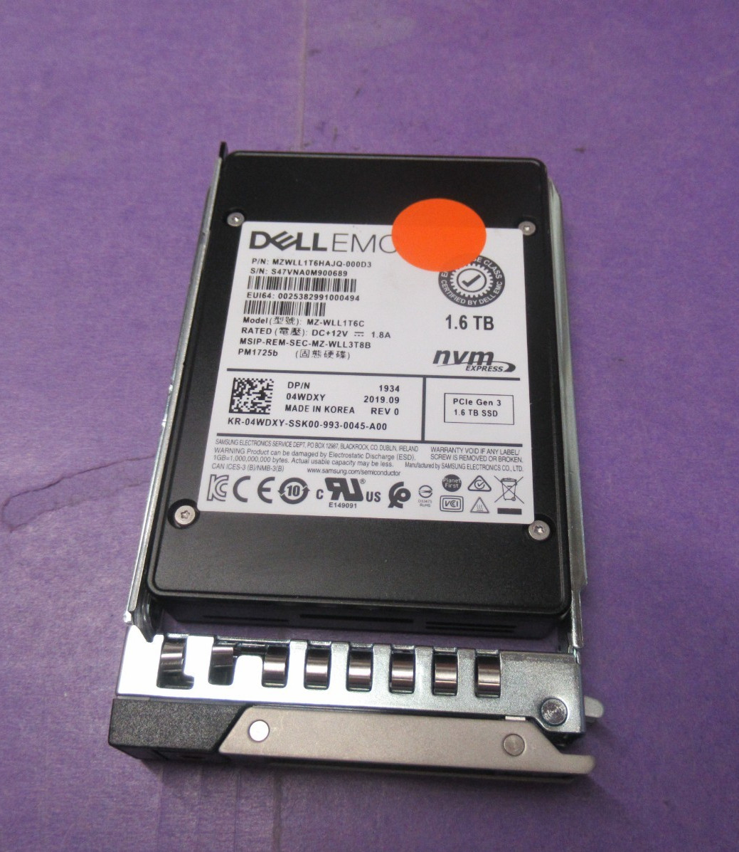 4WDXY DELL SAMSUNG PM1725B 1.6TB NVME PCIe U.2 2.5'' Enterprise SSD MZ-WLL1T6C