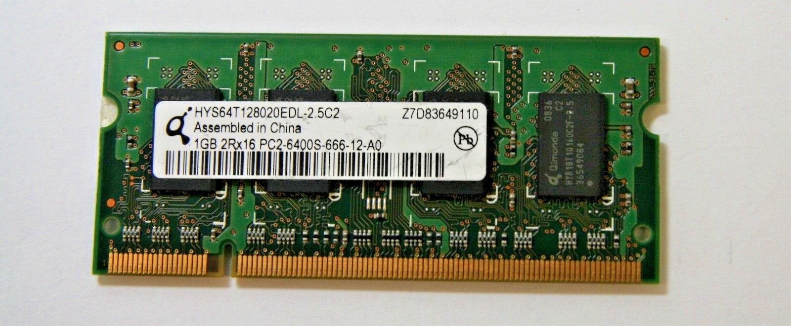 Qimonda 1GB 2Rx16 PC2-6400S-​666-12-A0 Genuine RAM -  HYS64T128020EDL-2.5C2 - 30