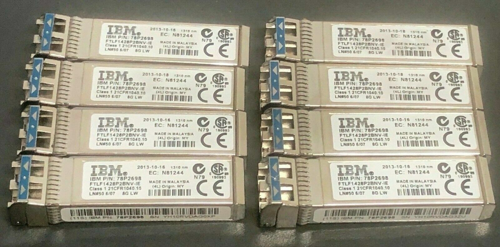 Lot of 8 IBM 8GB LW SFP Optical Transceivers 78P2698 Finisar FTLF1428P2BNV-IE