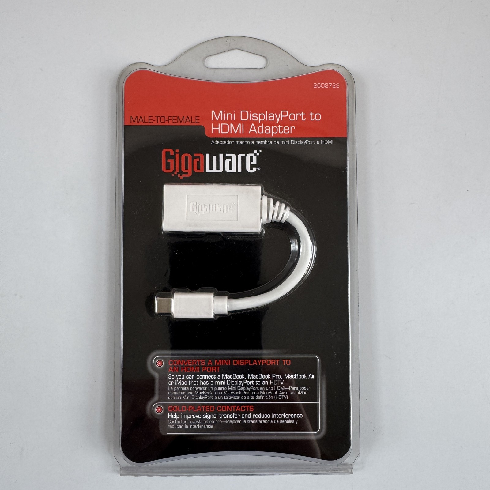 Gigaware Mini DisplayPort to HDMI Adapter Male-to-Female mDP to HDMI 1080p White
