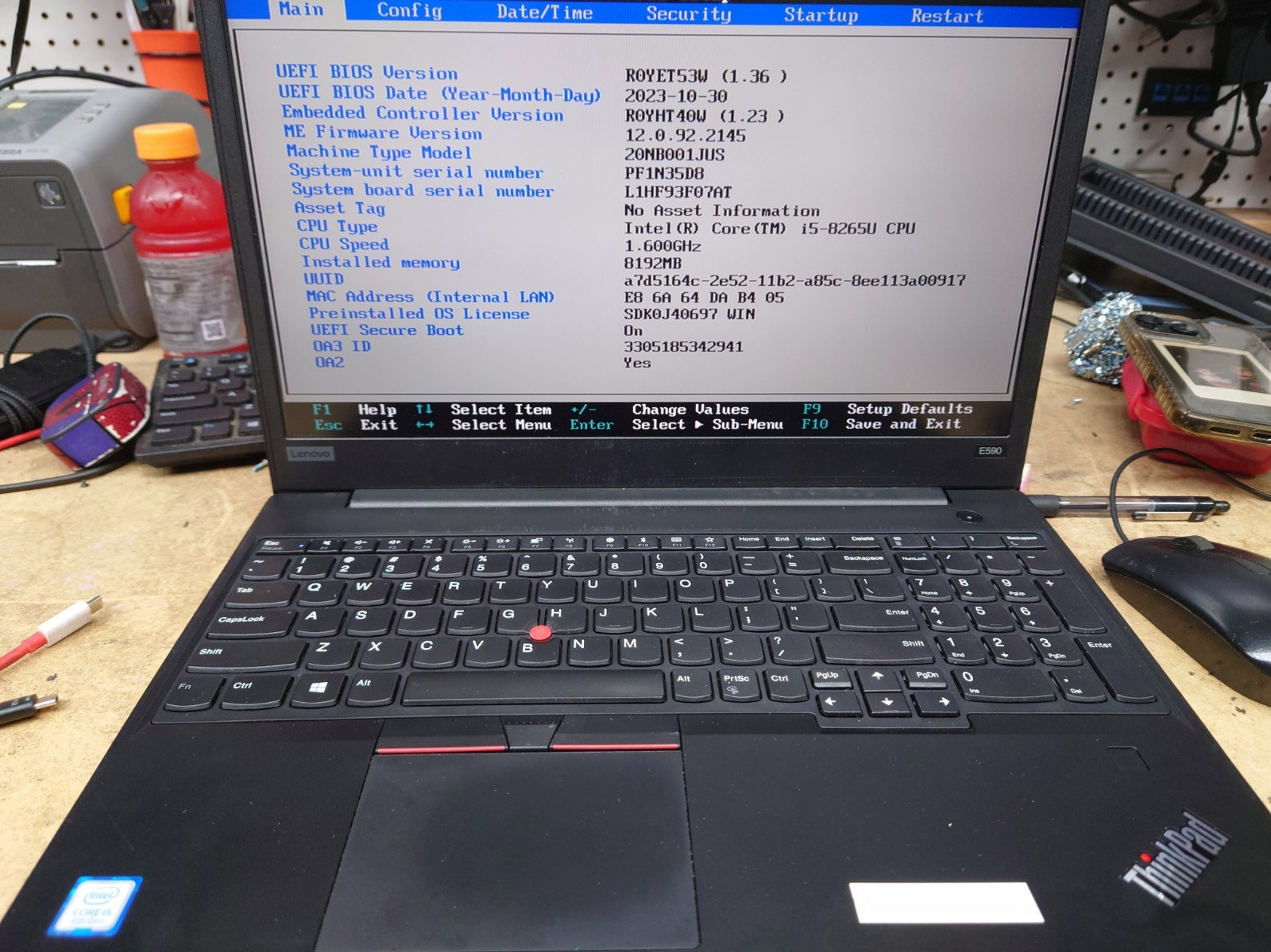 Lenovo ThinkPad E590 FHD 15.6" i5-8265U 8GB RAM No SSD