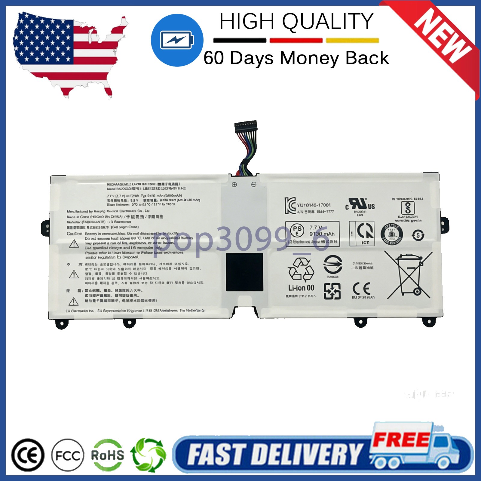 New LBS1224E EAC63738201 Battery For LG Gram 14Z980 14Z990 14Z90N 15Z980 17Z990
