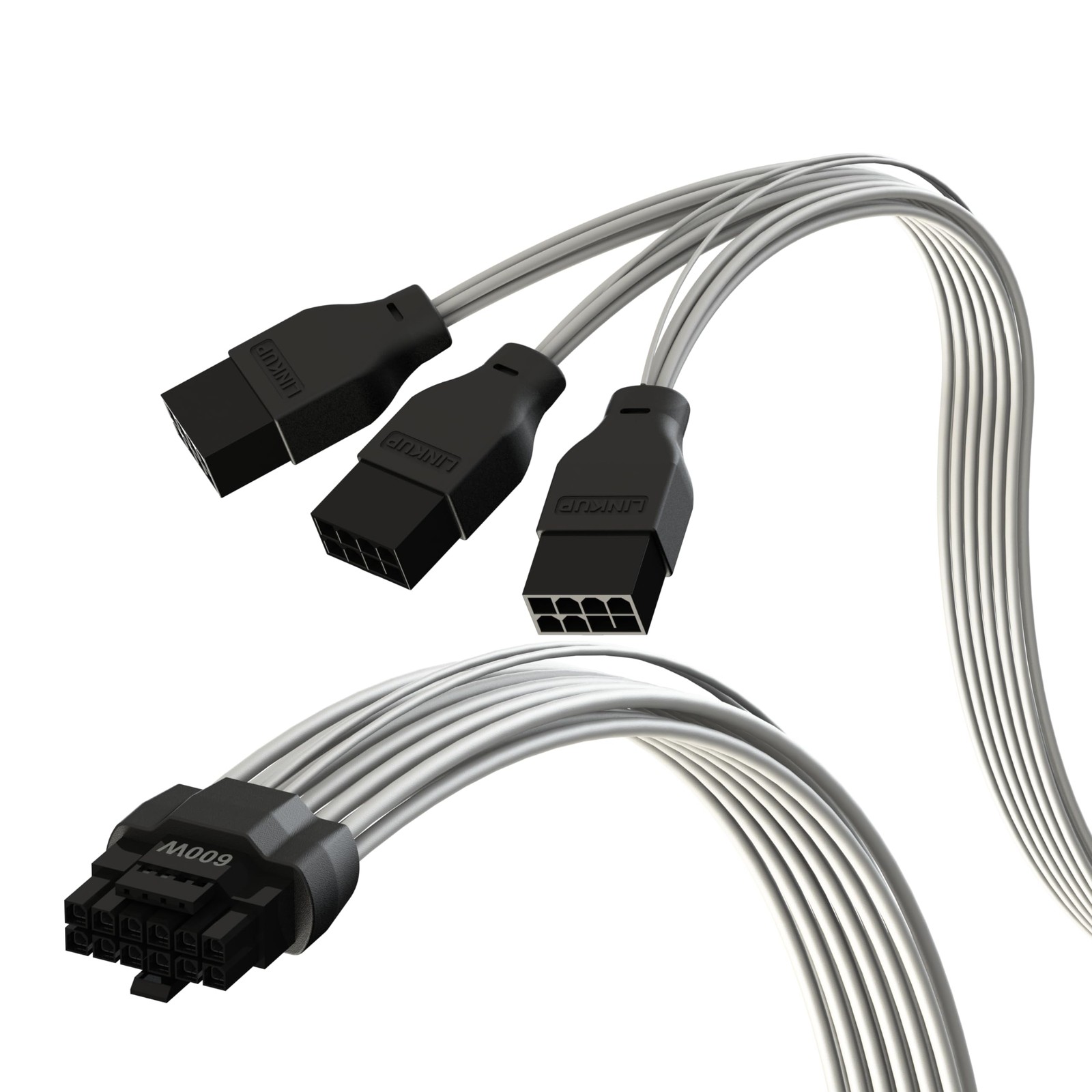 White 40cm 12VHPWR GPU Power Extension Cable 12+4 To 3x8 Pin PCIe 5.0 RTX 5080