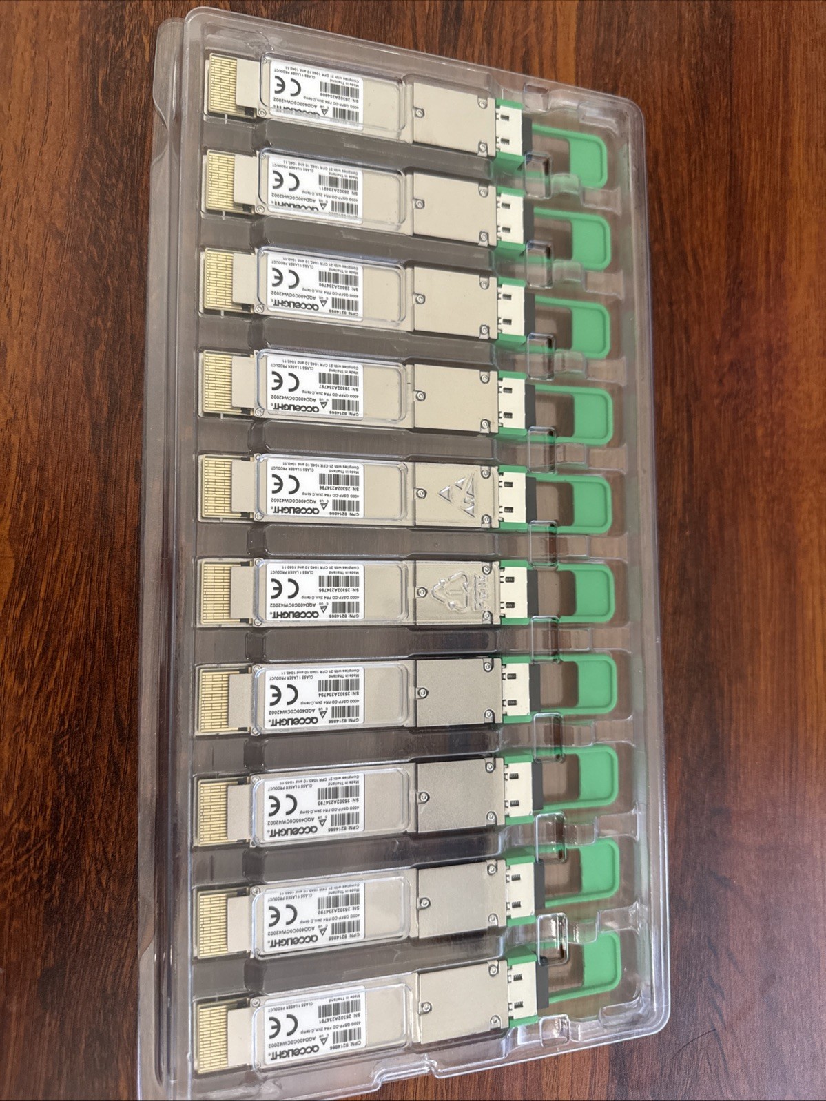 Lot of 10 New AcceLight AQD400C0CW42002 400G QSFP-DD FR4 2km SMF LC Transceivers