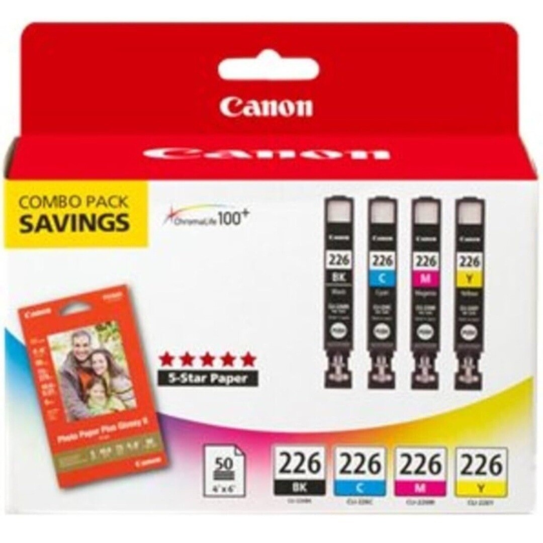 Canon 226 Ink Cartridge Combo Pk Genuine 5-Star Paper Black Cyan Magenta Yellow