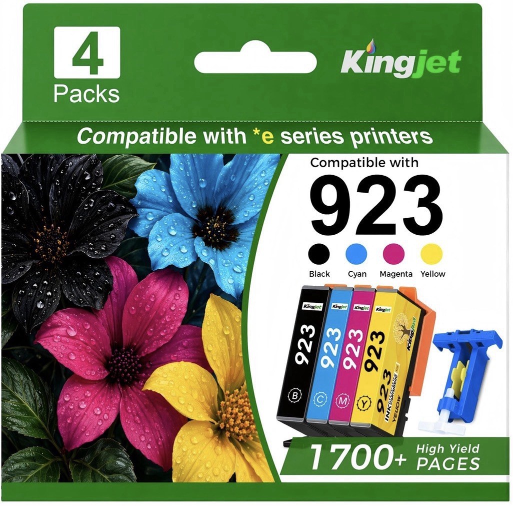 Kingjet 923 Compatible 4-Pack Ink (BK/C/M/Y) for HP Inkjet Printers