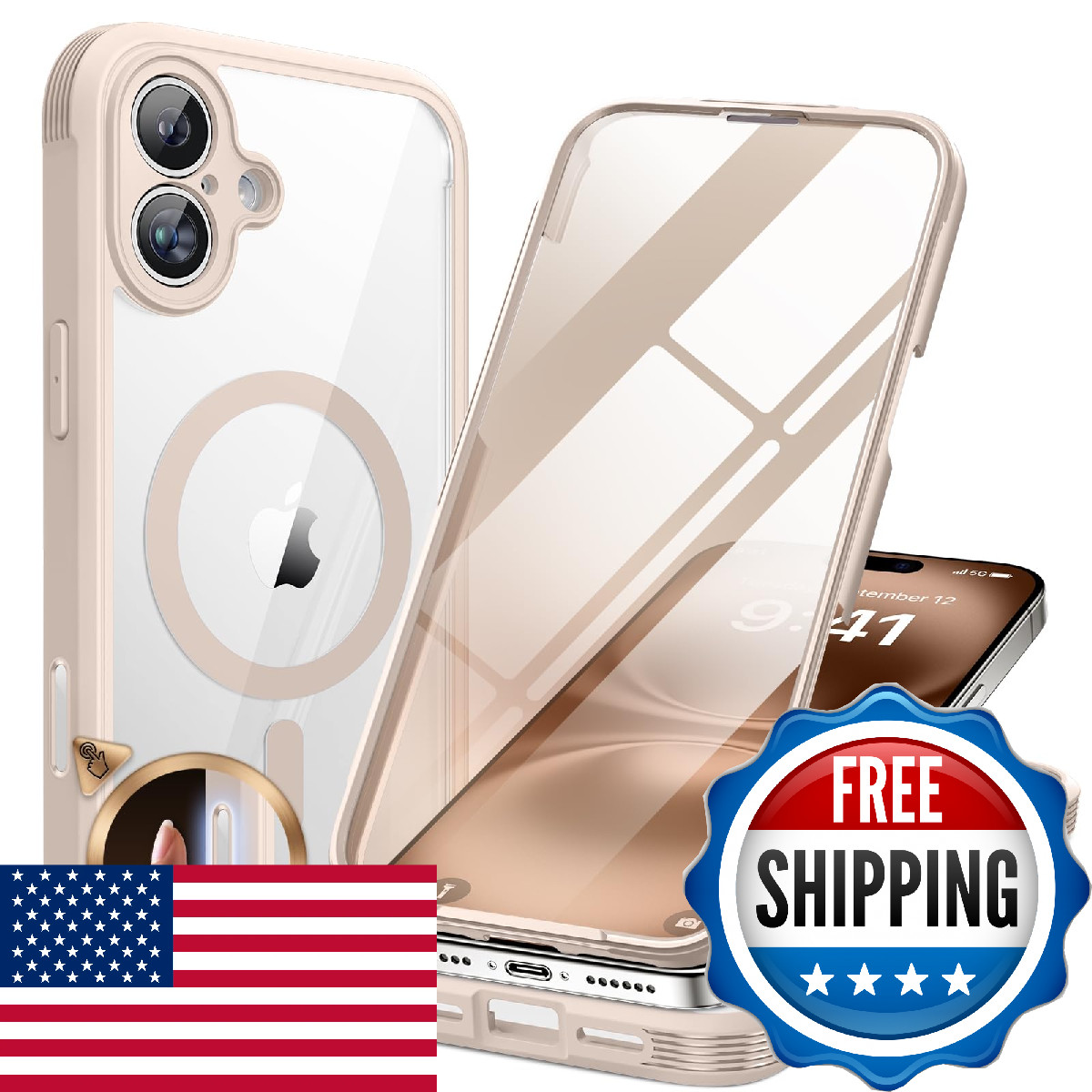 Miracase Magnetic for iPhone 16 Plus Case Full-Body Phone with Built-in Glass Sc