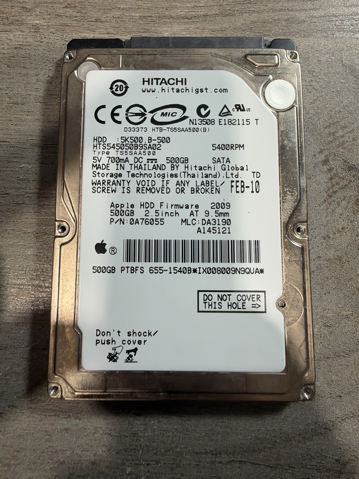 Hitachi 500GB 2.5” SATA HDD HTS545050B9SA02 Apple Firmware Tested Good