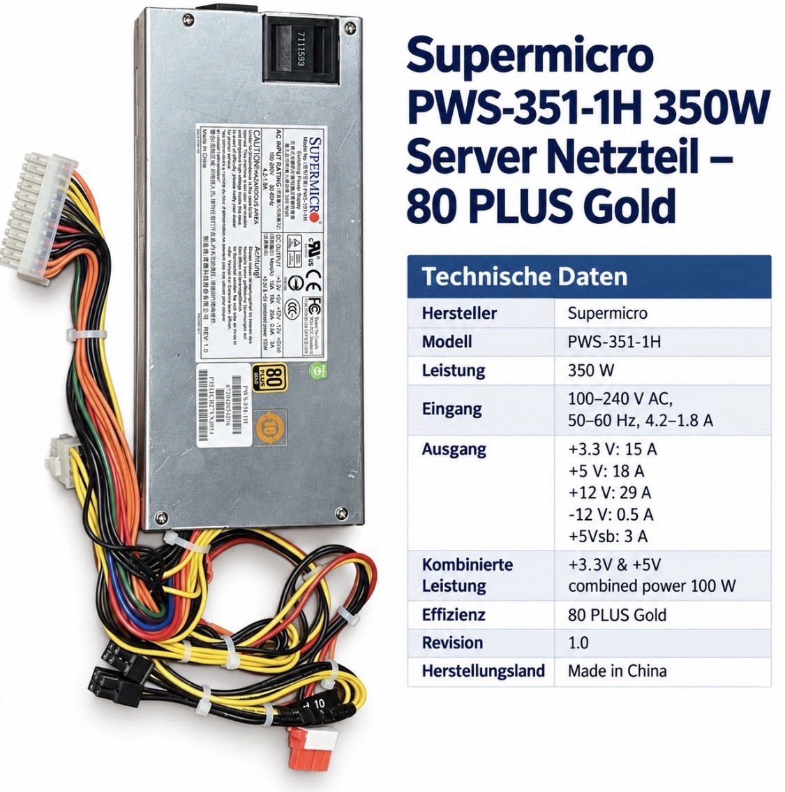 Supermicro PWS-351-1H 350W 1U Power Supply PSU
