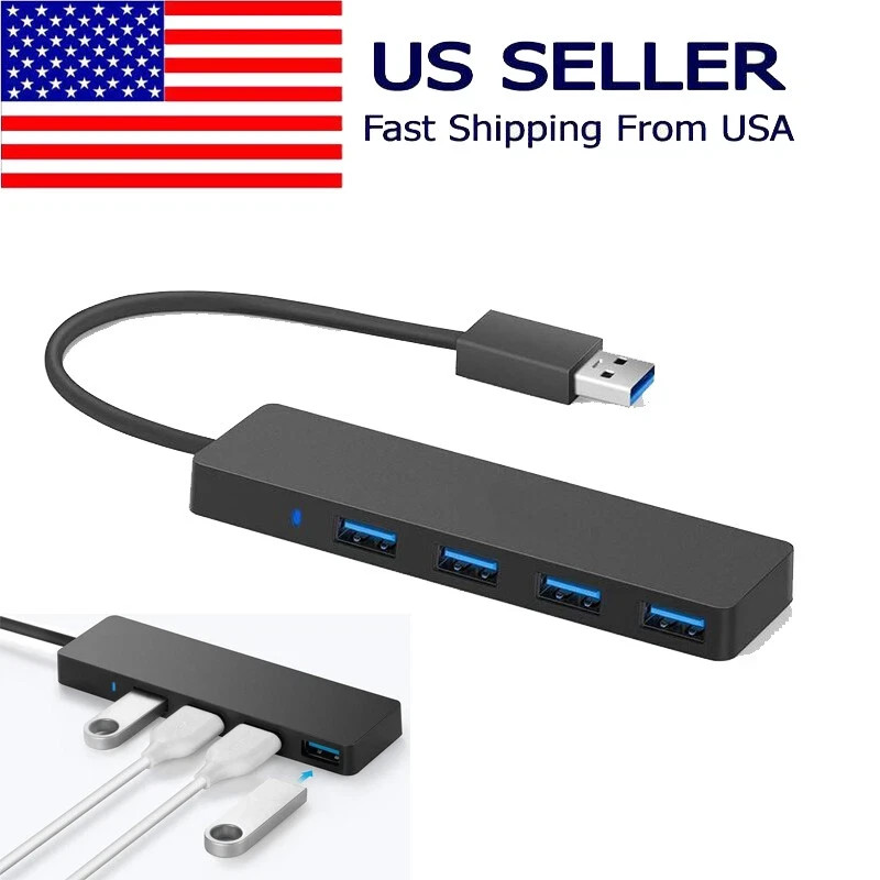 USB 3.0 Hub 4 Port Splitter Adapter Data Charger Slim Super Speed PC Mac Laptop
