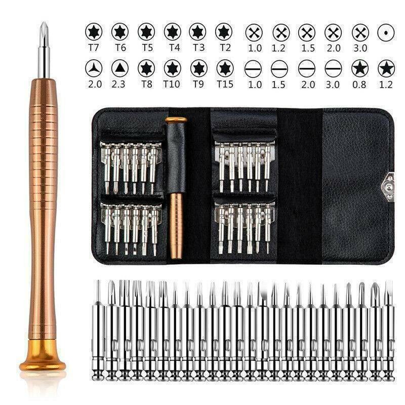 25 in 1 Screwdriver Set Precision Repair Mini Tool Kits with Black Leather Bag