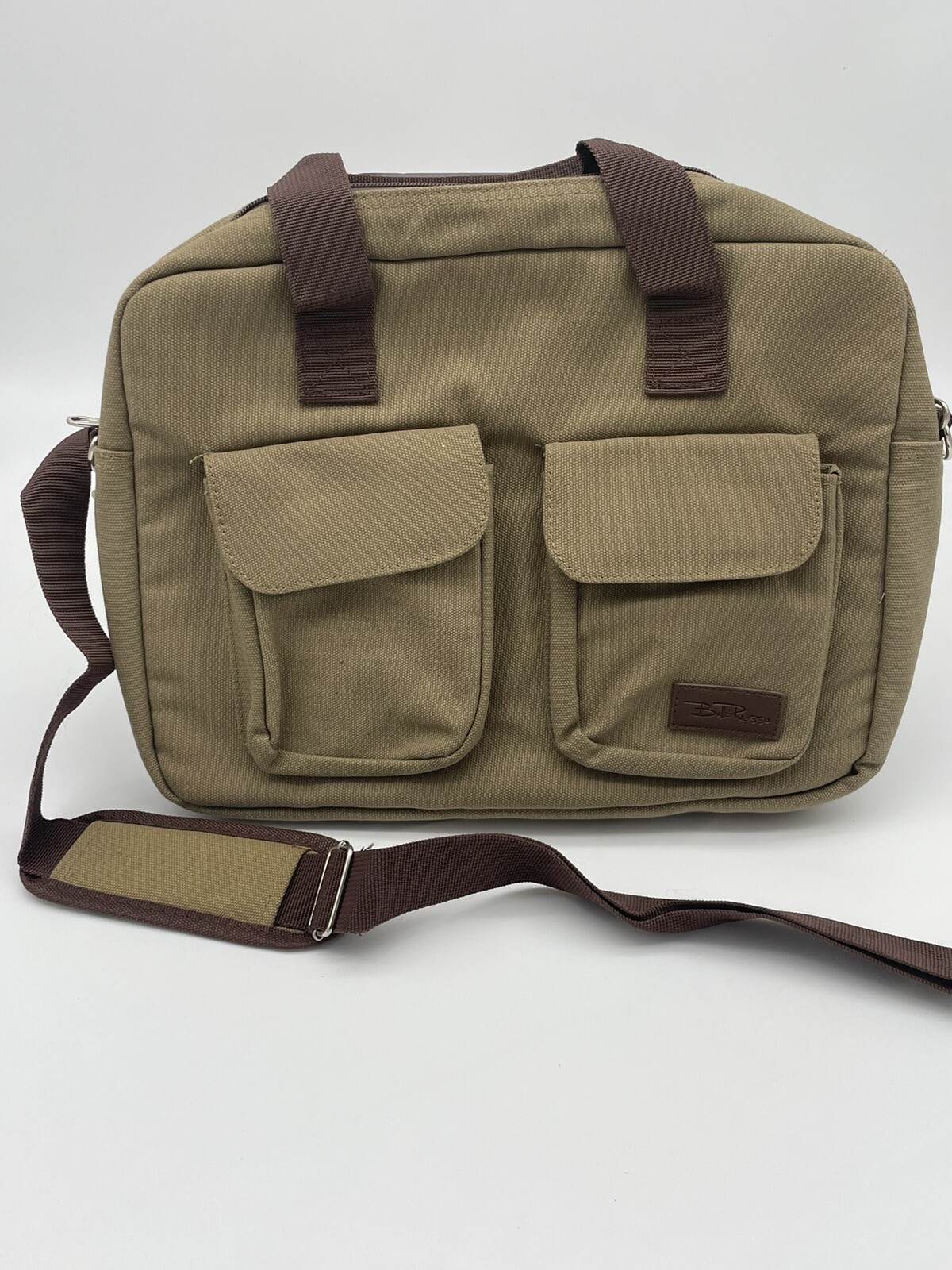 BELLA RUSSO Laptop Case Travel Bag Canvas  Shoulder Strap Khaki